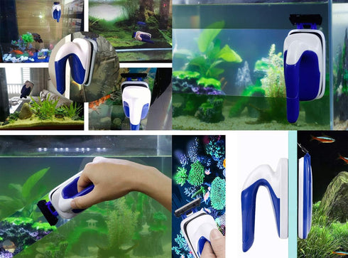 Magnetic Aquarium Fish Tank Cleaner, Fish Tank Magnetic Glass Cleaner, Glass Algae Fish Tank Scrapers Glass Cleaner Floating Brush with Handle Des...
