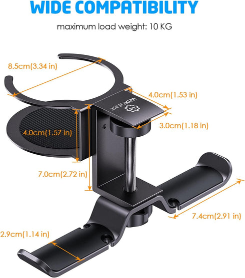 WixGear Headphone Stand, 2 in 1 PC Gaming Headset Stand Cup Holder, with Cable Organizer, 360° Adjustable & Rotating Arm Clamp Headphone Holder, S...