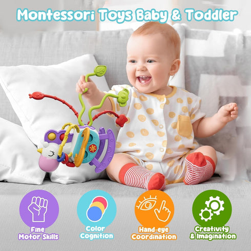 Montessori Toys for 1 Year Old, Sensory Toys for Toddlers 1-3, Travel Activities Busy Cube, Pull String Activity Toy for Ages 0-2, Educational Inf...