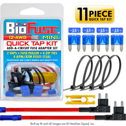 12 AWG Mini APM ATM Quick TAP KIT: 2 Add-A-Circuit Car Fuse Tap Adapters, 4 (15A) Blade Fuses, 4 Zip Ties + Fuse Puller...