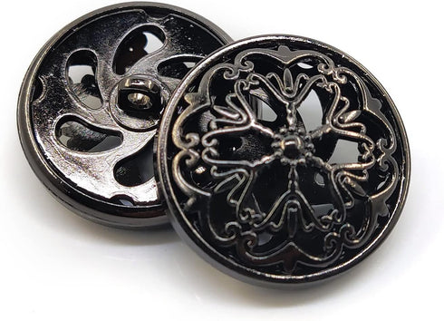 20 pcs Black Retro Double Layer Openwork Metal Shank Sewing Coat Buttons -25mm -1"...