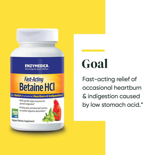Enzymedica, Betaine HCl, Occasional Heartburn and Indigestion Support, 120 Capsules...
