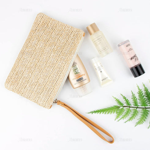 AUEAR, Women's Hand Wrist Type Straw Clutch Bag Bohemian Summer Beach Sea Handbag Purse Zipper Wristlet...