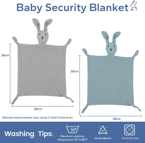 ZIGJOY Bunny Lovey Muslin Cotton Baby Security Blanket Soft Breathable Lovies for Babies Gifts for Newborn Infant Toddler Boys and Girls, Grey & B...