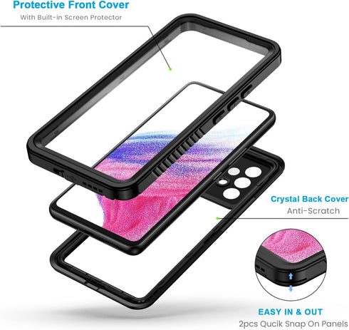 Lanhiem Samsung Galaxy A53 5G Case, IP68 Waterproof Dustproof Case with Built-in Screen Protector, Rugged Full Body Shockproof Phone Cover for Sam...