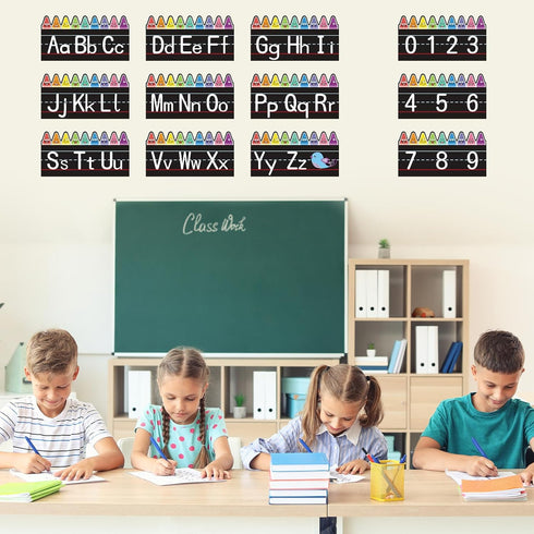 12 Pcs Alphabet Bulletin Board Set?Alphabet Poster Number 0-9 Line ABC Letters for Preschool Kindergarten Classroom Wall Decor (Crayon)...
