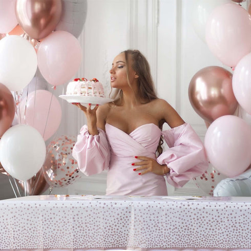 2 Pack Rose Gold Table Cloths for Parties Disposable Plastic Tablecloth for Birthday, Baby Shower Party Table Cover for Rectangle Tables 54 x 108 ...