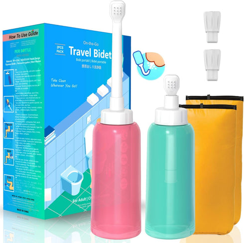2Pcs-Pack Pink+Green 17oz Peri Bottle for Postpartum & Perineal Care,500ml Portable Travel Bidet for Personal Hygiene Cleaning...