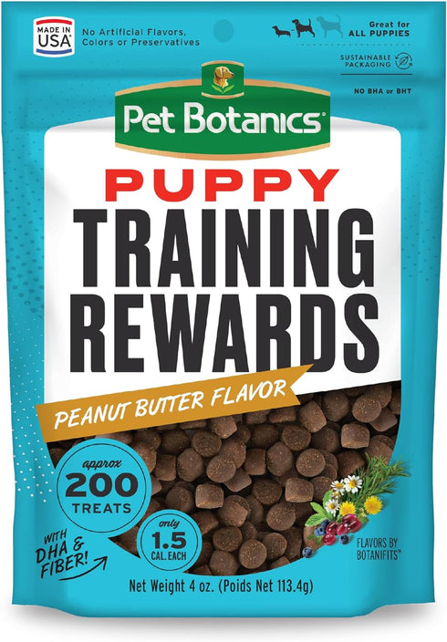Pet Botanics 4 oz. Pouch Training Rewards Puppy Bites Soft & Chewy, Peanut Butter Flavor, with 200 Treats Per Bag, The Choice of Top Trainers...