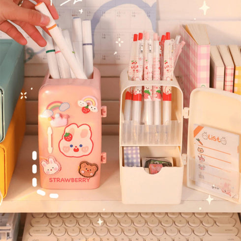 Kawaii refrigerator cute pen holder pencil cup, multifunctional container huge capability stationery with a drawer organizer home school office de...
