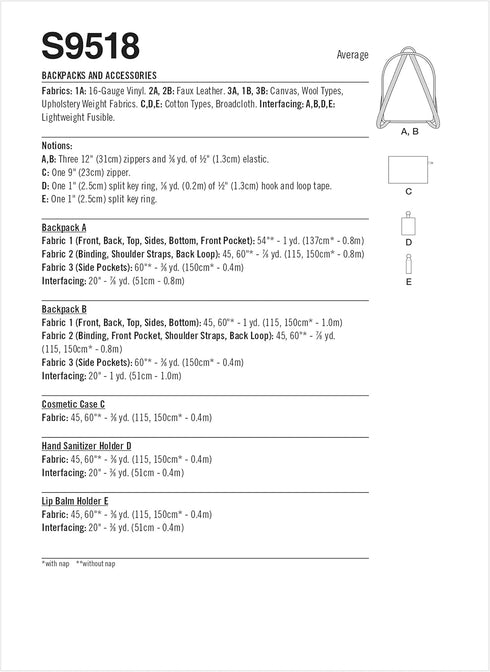 Simplicity Keychain Holder, Cosmetic Case, and Backpack Sewing Pattern Kit, Code S9518, One Size, Multicolor...