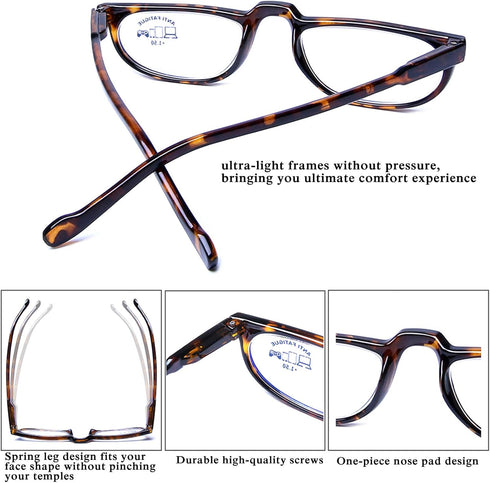 AQWANO Computer Half Moon Reading Glasses Blue Light Blocking, Lightweight Full Frame Readers for Women Men Anti Glare Filter Readers with Spring ...