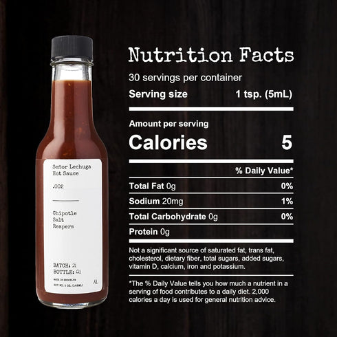 Señor Lechuga Hot Sauce – Hot Sauce Made from Carolina Reaper Peppers and Habanero Pepper – .002 Chipotle, Salt, Reaper...