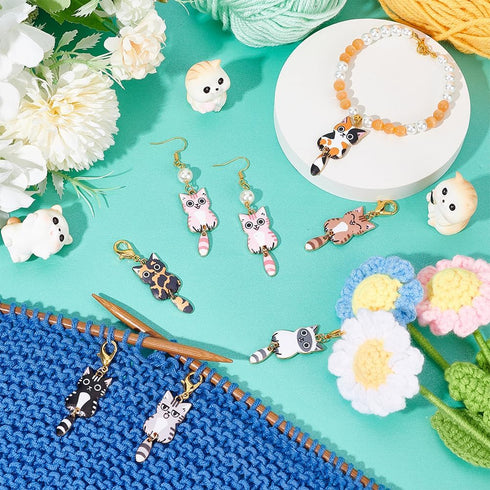 NBEADS 28 Pcs Cat Stitch Markers, Enamel Crochet Stitch Marker Charms Removable Lobster Claw Clasps Locking Stitch Marker for Knitting Weaving Sew...
