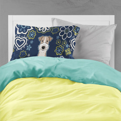 Caroline's Treasures BB5098PILLOWCASE Blue Flowers Wire Haired Fox Terrier Fabric Standard Pillowcase Lightweight Super Soft Easy Care Decorative ...