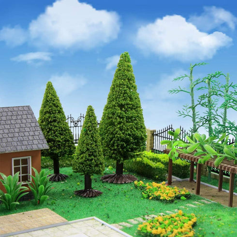 S0701 15pcs Dark Green Pine Model Cedar Trees and 8pcs Model Cows for Model Railroad Scenery Landscape Layout HO OO Scale New...
