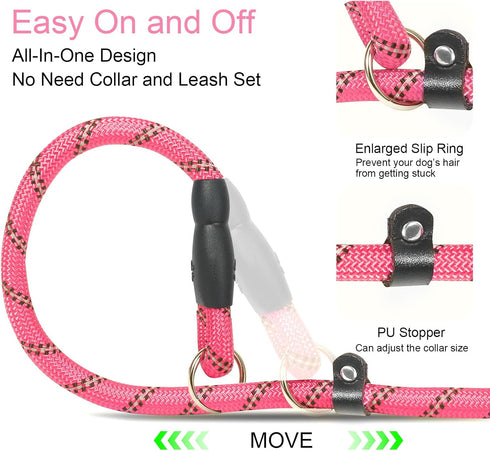 Slip Lead 6 FT for Medium and Large Dogs,Puppy Dog Training Leash Heavy Duty,No Pull Reflective Nylon Dog Leash,Rope Training Leash for Dogs That ...