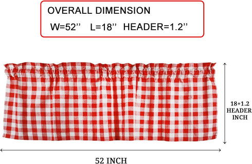 Buffalo Red and White Check Kitchen Window Valance 2 Pack Half Short Gingham Plaid Farmhouse Textured Short Window Drape Panel Home Decor Curtain ...