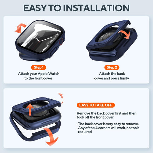 2 Pack 2 in 1 Waterproof Case for Apple watch Series SE SE2 6 5 4 44mm, Straight Edge PC Front & Back Bumper with Tempered Glass Screen Protector ...