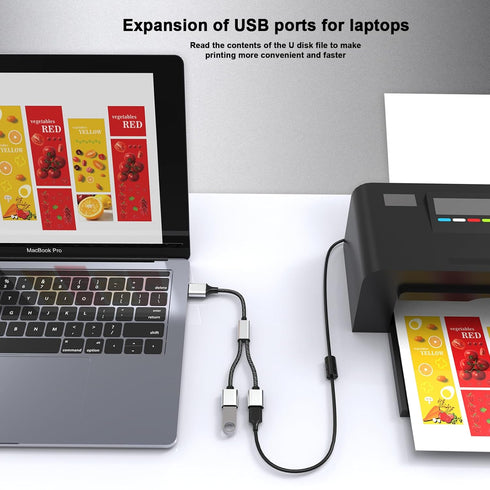 USB A Splitter, USB A Male to 2 Female USB Y Splitter, USB Splitter 1 in 2 Out Support Charging and Data Transfer for Printer/USB Keyboard/Flash D...