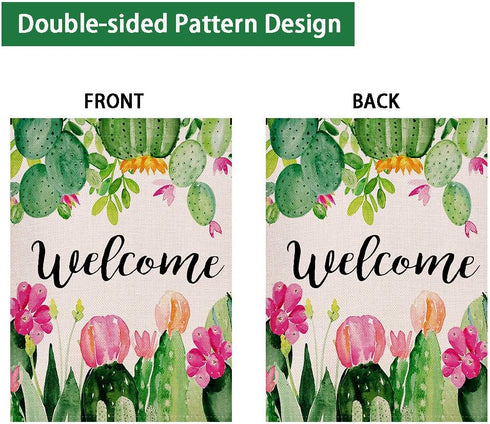 Spring Cactus Welcome Garden Flag 12.5×18 Inch Small Vertical Double Sided Seasonal Outdoor Décor for Yard Flag...