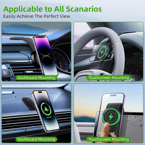 for Magsafe Car Charger Mount, Wireless Car Charger Mount with Magnetic for iPhone 15 14 13 12, 15W Car Wireless Charger with Bendable Memory Tita...