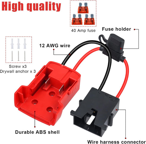 Power Wheels Adapter for Milwaukee M18 Battery, Power Wheels Battery Adapter/Converter with Wire Harness Connector & 40A Fuse Compatible with Fish...
