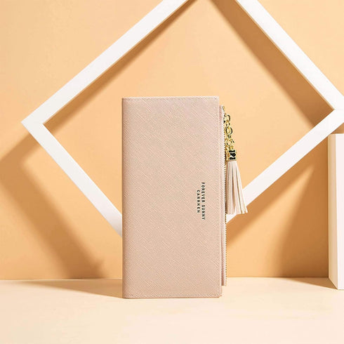 SUMGOGO Slim Wallet for Women Long Tassel Zipper Clutch Purse Handbag Card Case Wallet (Pink)...