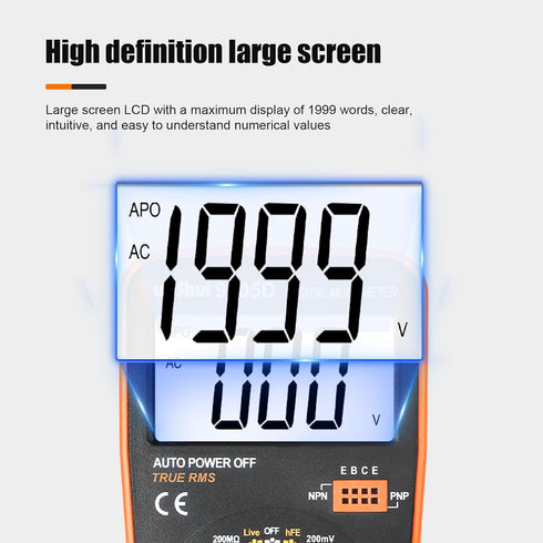 Ruoshui 9205D Digital Multimeter Voltage Tester Volt Meter - DC/AC Current Measurement | Large Screen Display | Overload Indication | Capacitance ...