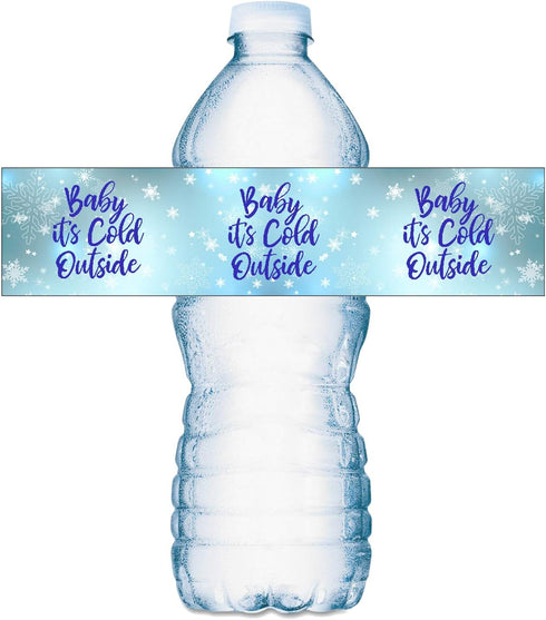 20 Baby Its Cold Outside Baby Water Bottle Labels; Baby Shower Set of 20 Waterproof Water Bottle Wrappers, Decorations; Its a Boy Blue...