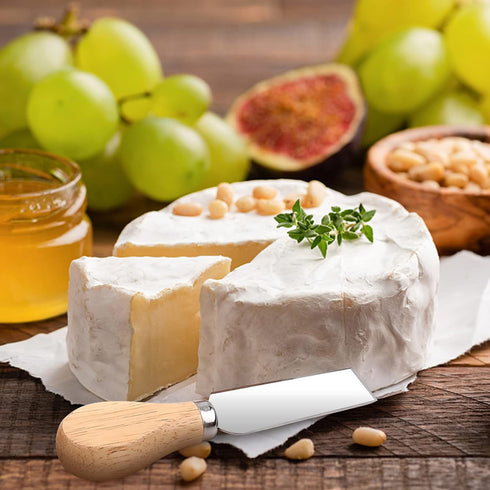 4 PCS Cheese Knife Set for Charcuterie Board, Wood Handle Stainless Steel Cheese Slicer & Cutter Utensils with Mini Knife, Butter Knife, Fork...