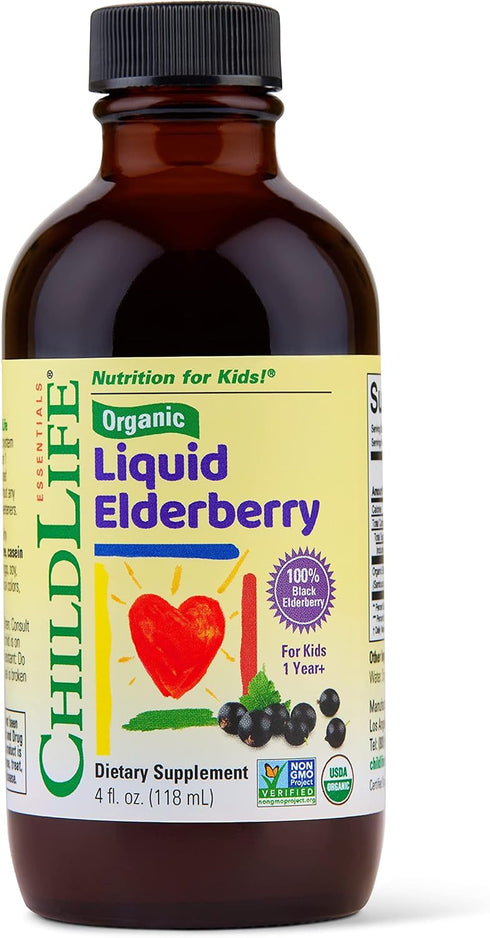 CHILDLIFE Essentials Organic Liquid Elderberry - Elderberry Syrup for Kids Immune Support, Non-GMO, USDA Organic, Black Elderberry for Kids 1 Year...