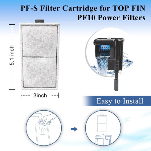 16 Pack PF-S Filter Cartridges for TOP FIN PF10 Power Filters, Fish Tank Filters Cartridge with Zeolite Replacement Aquarium PF-S Refill...