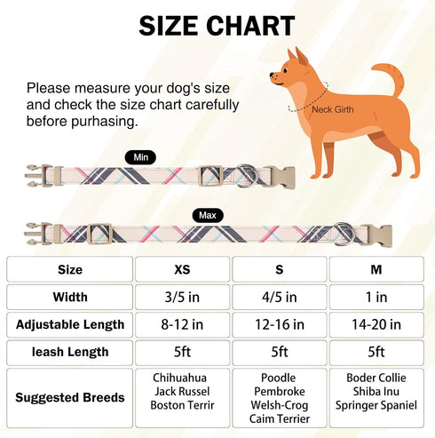 Small Dog Collar and Leash Set, Dog Collars for Puppy Medium Dogs, Adjustable Pet Collar for Doggie XS S M Breed Boys or Girls Chihuahua, Yorki, B...