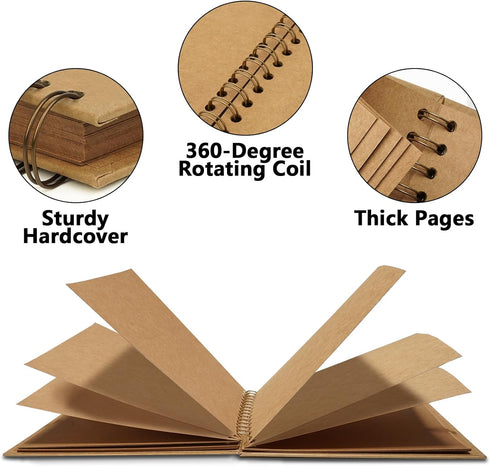 Vienrose DIY Scrapbook Album 8x8 Inch Hardcover Kraft Paper Scrap Book Photo Albums with 40 Blank Pages for Wedding Baby Shower, Kraft Color...