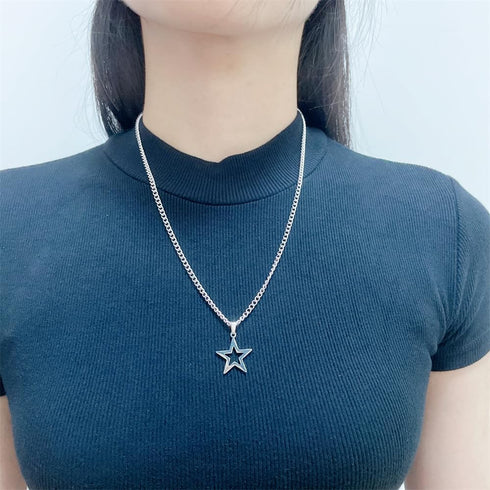 Dainty Hollow Star Simple Choker Necklace for Women Girls Delicate Stainless Steel Silver Plated Y2K Minimalist Star Pendant Necklaces Adjustable ...