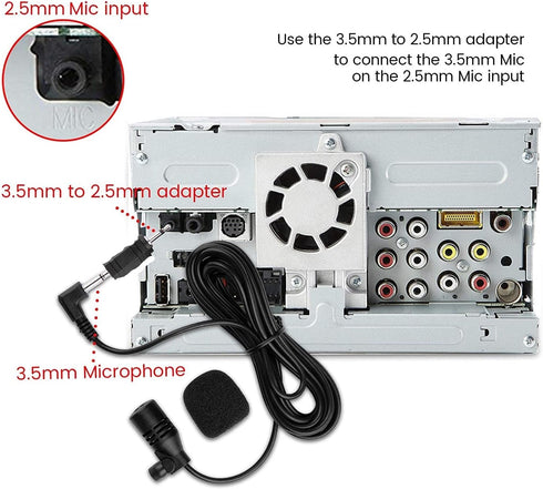 FingerLakes Universal Car Microphone Mic Fits 3.5mm and 2.5mm Bluetooth Enabled Car Vehicle Stereo Radio GPS Units with Included Adapter, Black (F...