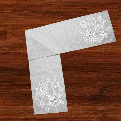 Comfy Hour Let It Snow Collection 13"x72" Silver Snowflake Table Runner, Polyester...