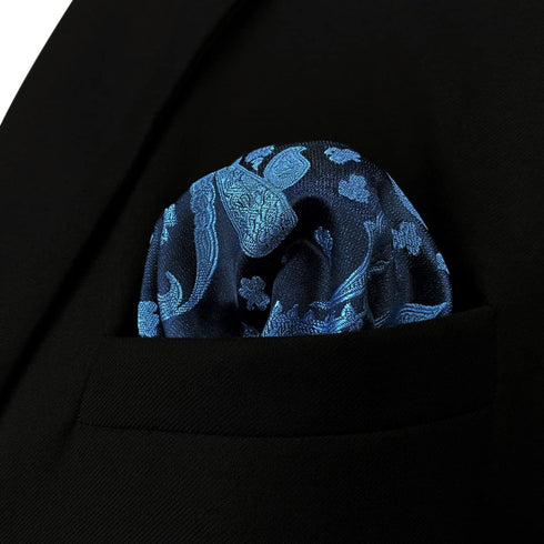 S&W SHLAX&WING Pocket Squares for Men Blue Steel Navy Paisley Silk...