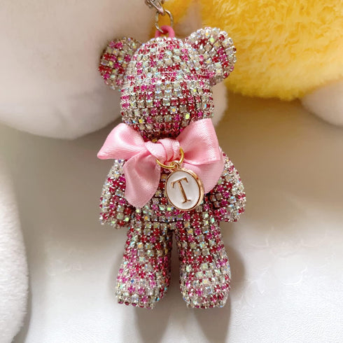 Cute Bling Bear Rear View Mirror Hanging Accessories Sparkle Hanging Ornaments Diamond Bear Charms for Car Mirror (Pink)...