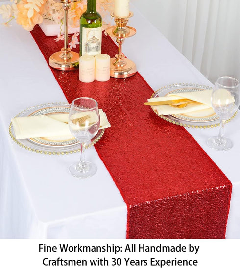 ShiDianYi Red Sequin Table Runner 14"x108" - Glitter Cloth for Parties, Weddings, Events - Sparkle Cover Overlay Decor...
