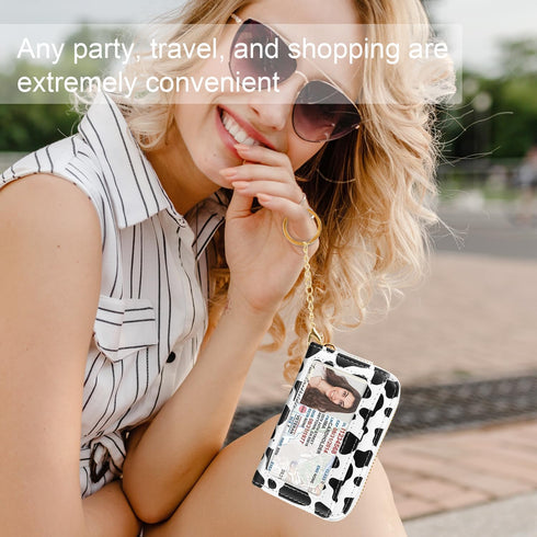 Credit Card Holder Small Double Zipper Card Wallet for Women with Keychain, Cow...