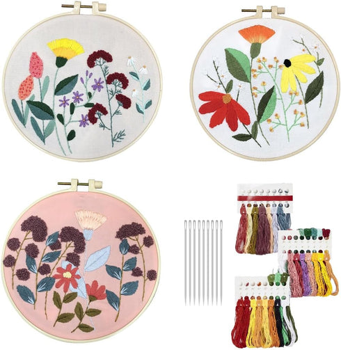 Youteer 3 Sets Embroidery kit for Beginners, Cross Stitch Practice Kits with Pattern and Instructions Hand Stitch for Craft Lover, Flower......