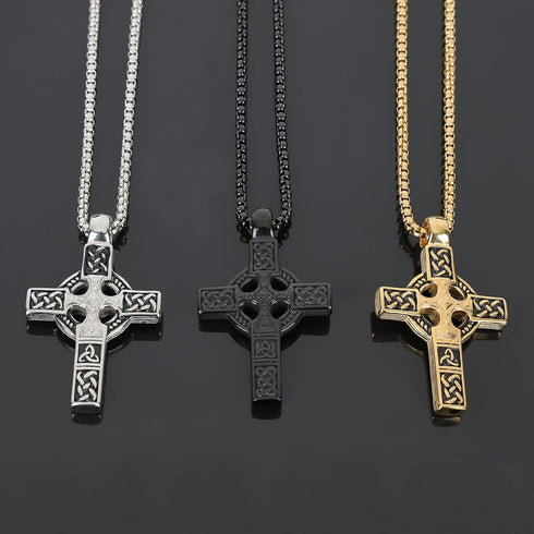Cross Pendant for Car Rear View Mirror Decor Prayer Hanging Ornament Stainless Steel Celtic Knot Cross Necklace Men Boys Christian Gift (Silver)...