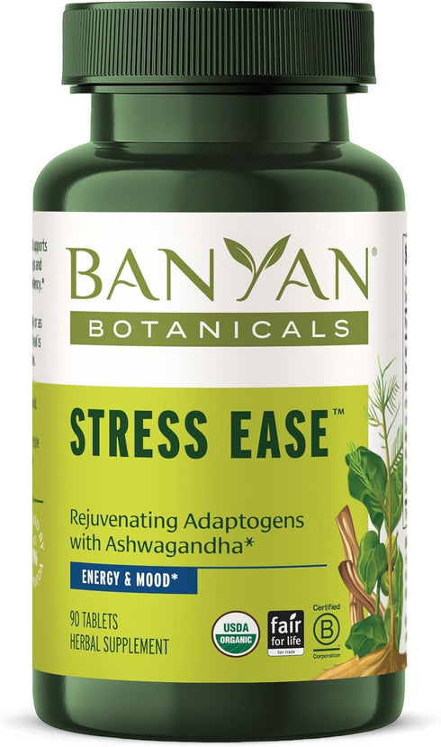 Banyan Botanicals Stress Ease – Organic Herbal Supplement for Stress & Fatigue* – with Ayurvedic Adaptogen Ashwagandha (Withania somnifera) Root –...