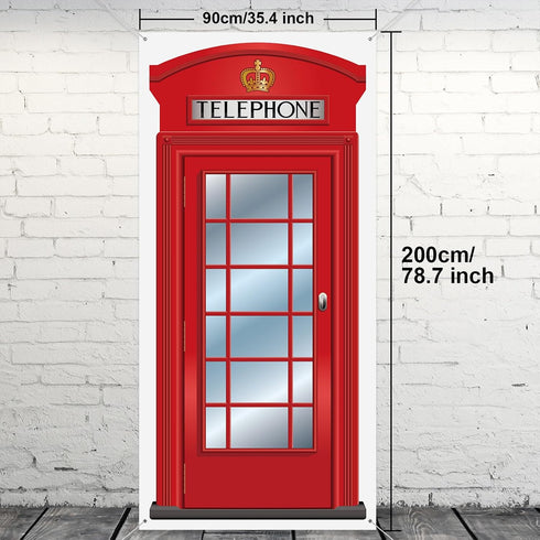 English Phone Booth Door Cover, Large Fabric Red Telephone Box Door Cover Home Jointed Phone Box Decor Banner for Photo Backdrop British Internati...