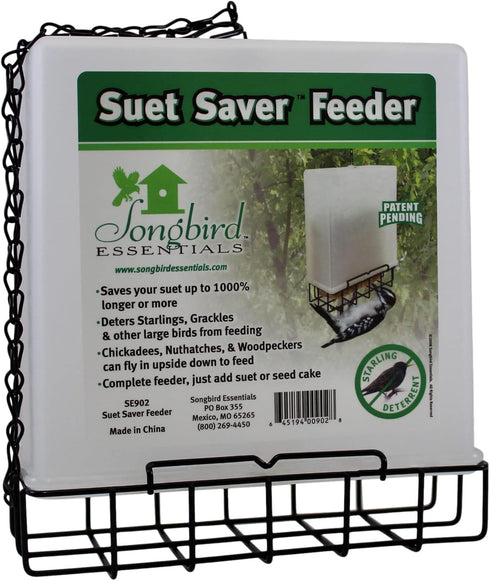 Songbird Essentials Suet Saver Upside Down Suet Feeder, Rigid Plastic Case with Suet Cage Bottom, Holds One Bird Seed Suet Cake...
