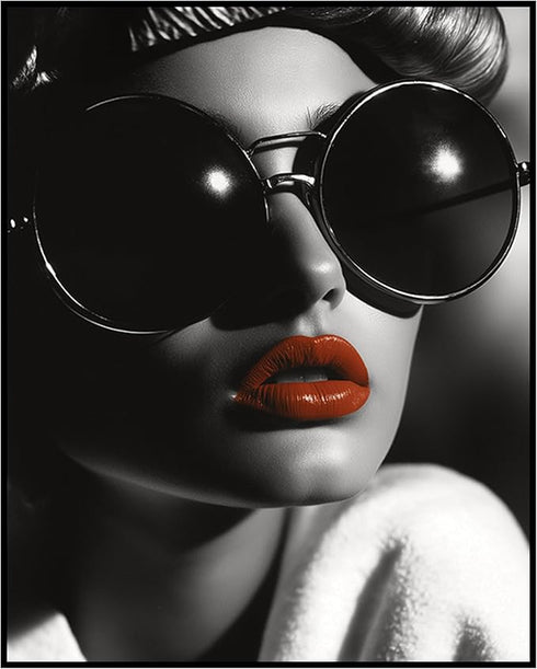 Posterizer 1 pcs-girly chic classic beauty-red lips and sunglasses 2-Photography Art Gift for Women, Fashionistas, Designer Fashion Fans Decor fo...