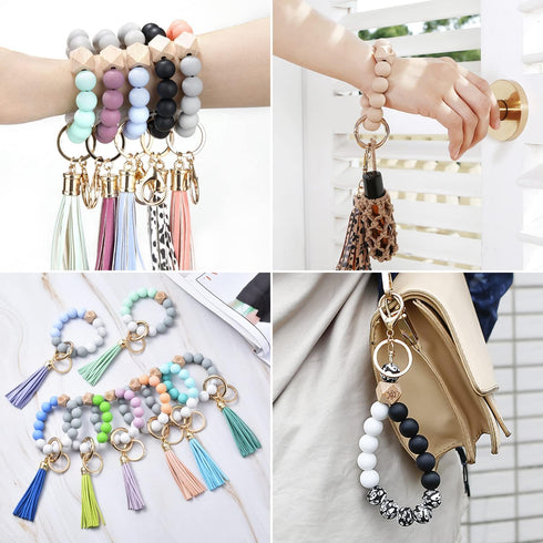 Silicone Beads Bracelet Making Kit, 70PCS 15mm Soft Rubber Round Beads for Keychain Wristlets, Loose Beads Crafts for Pacifier Clips Teething Lany...