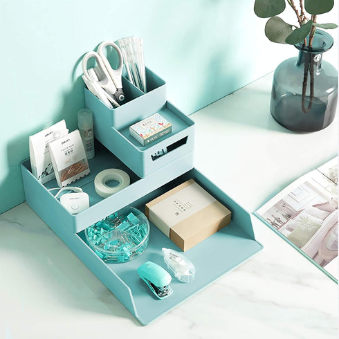 Plastic Desk Organizer Accessories, Stackable Accessory Tray, for Home or Office Use. (Blue - Accessory Tray)...